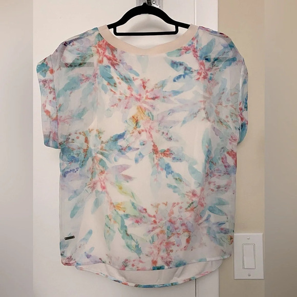 NWT Hugo Boss Orange Kaflowy Semi-Sheer Watercolor Shirt in Cream Size 4 - Picture 2 of 10